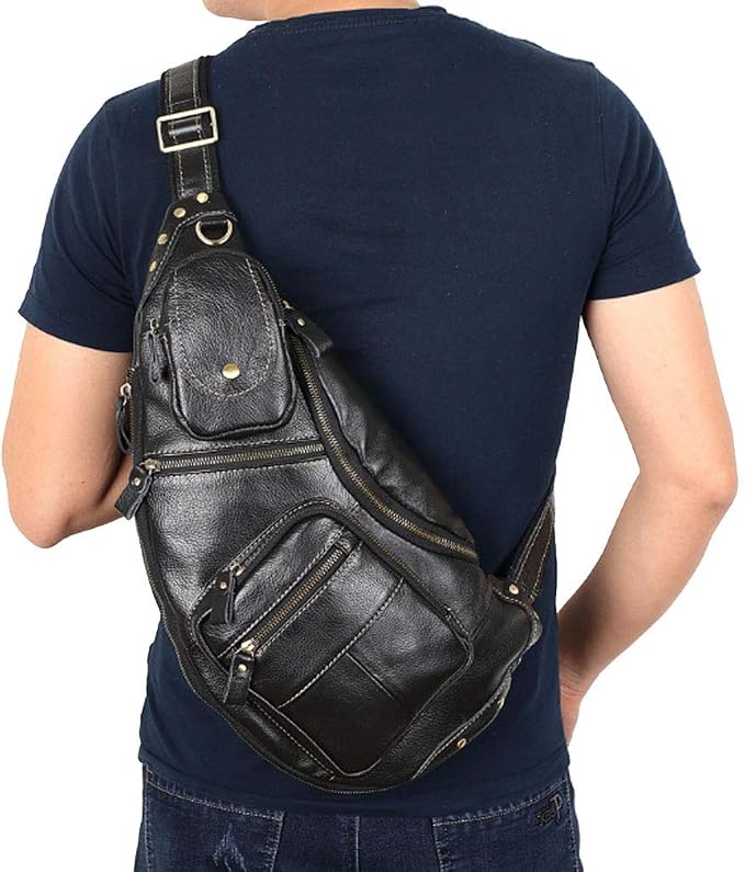 Hebetag Vinatge Leather Sling Bag Crossbody Backpack - Image 5