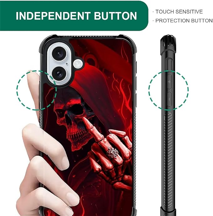 for iPhone 16 Plus Case, Gestures Funny Skull Pattern Graphic Design Girl Boy - Image 5