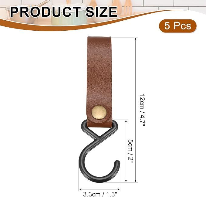 uxcell 5pcs PU Leather Hooks, Leather Straps - Image 2