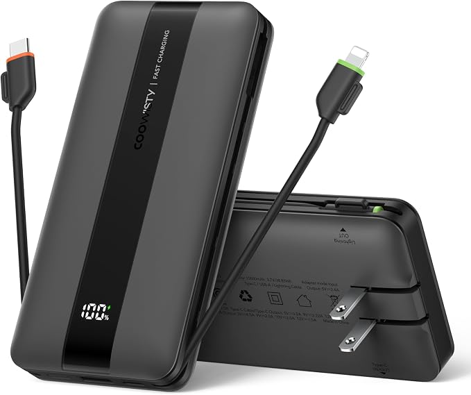 Portable Charger with Wall Plug, Fast Charging Power Bank Built-in Cables by KeepYourLifeCharged%EF%BC%81