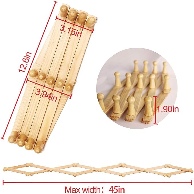 AMAPON Accordion Style Expandable Wall Wooden Coat Rack 13 Hooks Hang Hats - Image 3