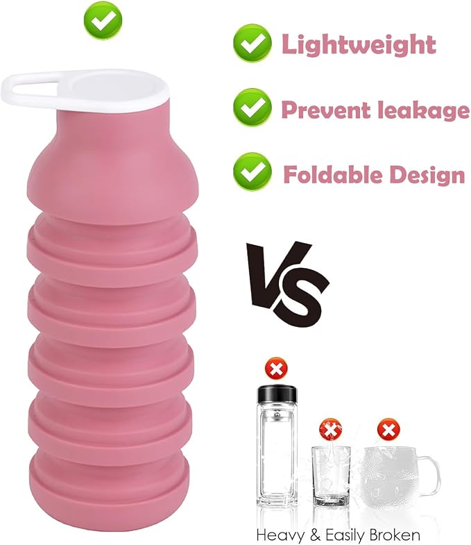 Collapsible Silicone Water Bottle - 20oz Foldable - Image 3