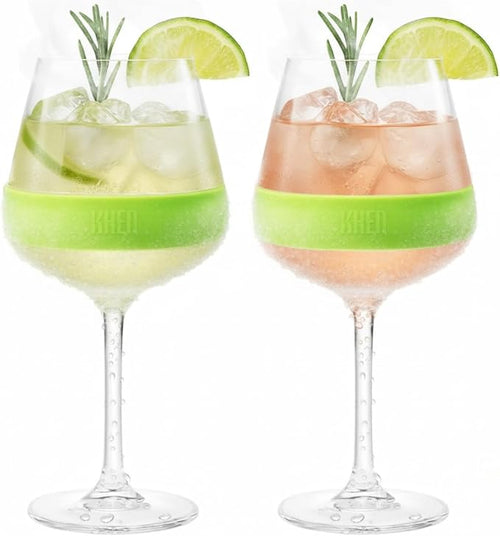 14oz Frozen Cooling Wine Glasses, 2 Set – Keep Drinks Cold Longer, Stemmed by Khen