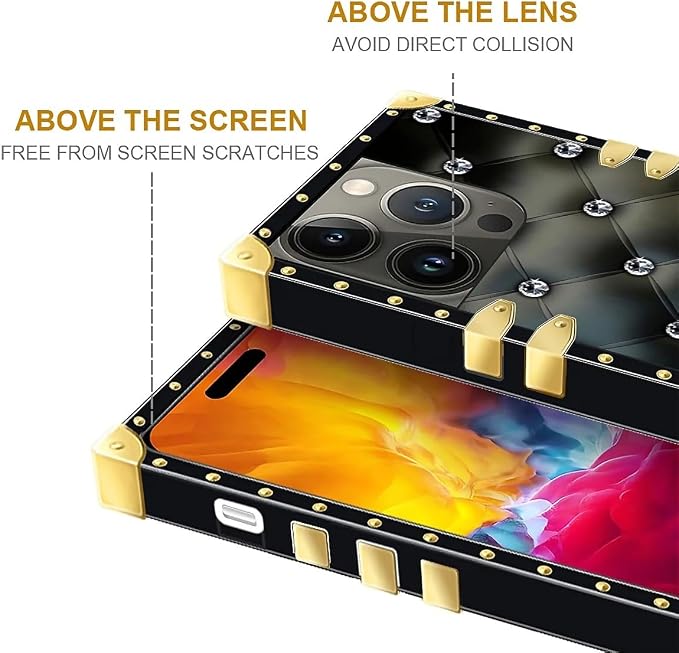 Compatible with iPhone 15 Pro Case, Shiny Black Sofa Crystal Luxury Golden - Image 7