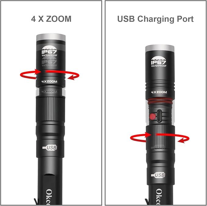 okcomuy Rechargeable LED Pen Light Flashlight, 300 Lumens IP67 Waterproof - Image 2