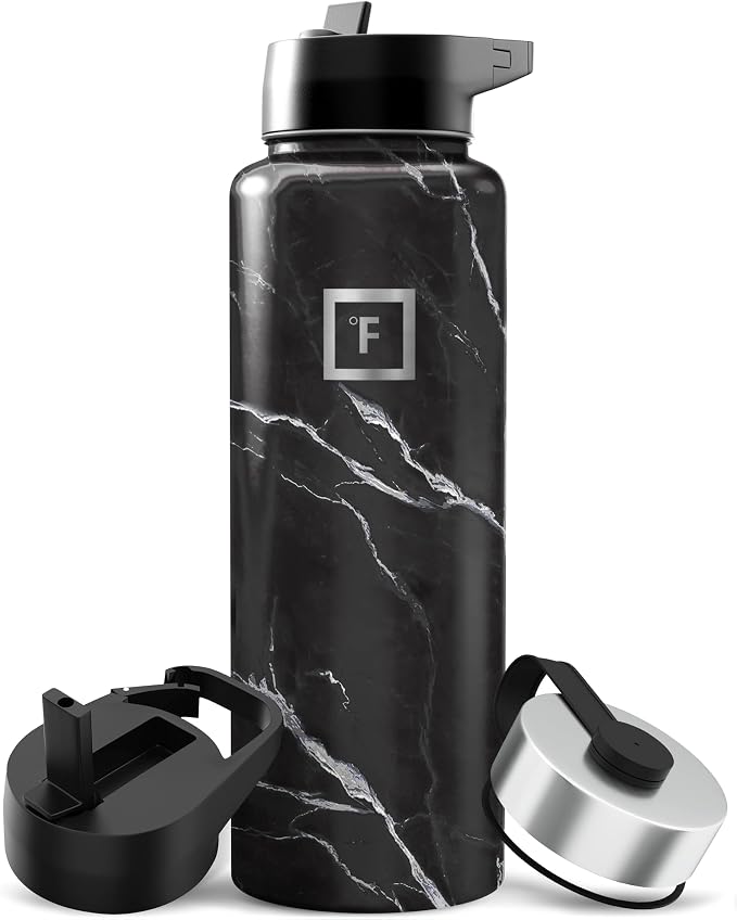 IRON °FLASK Camping & Hiking Hydration Flask - 40 oz Black Marquina by IronFlask