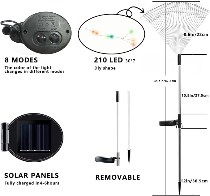 210 LED Solar Firework Lights, 8 Modes Solar Garden Lights Outdoor Waterproof - Image 2