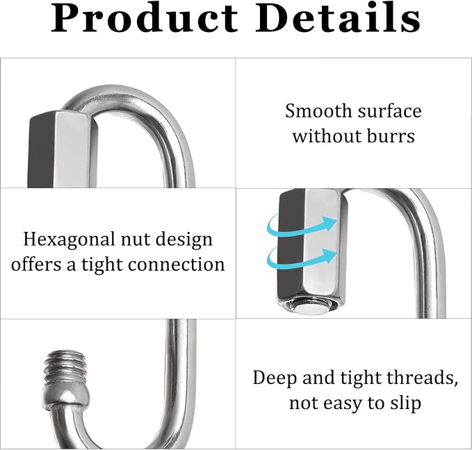 Locking Carabiner Clips, Stainless Steel Spring Snap Hook Locking Carabiner - Image 3