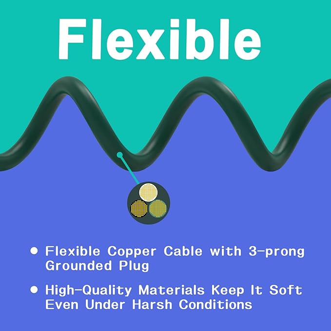 Indoor Outdoor Extension Cord 6 FT, 16/3 SJTW Weatherproof Green Electrical - Image 4