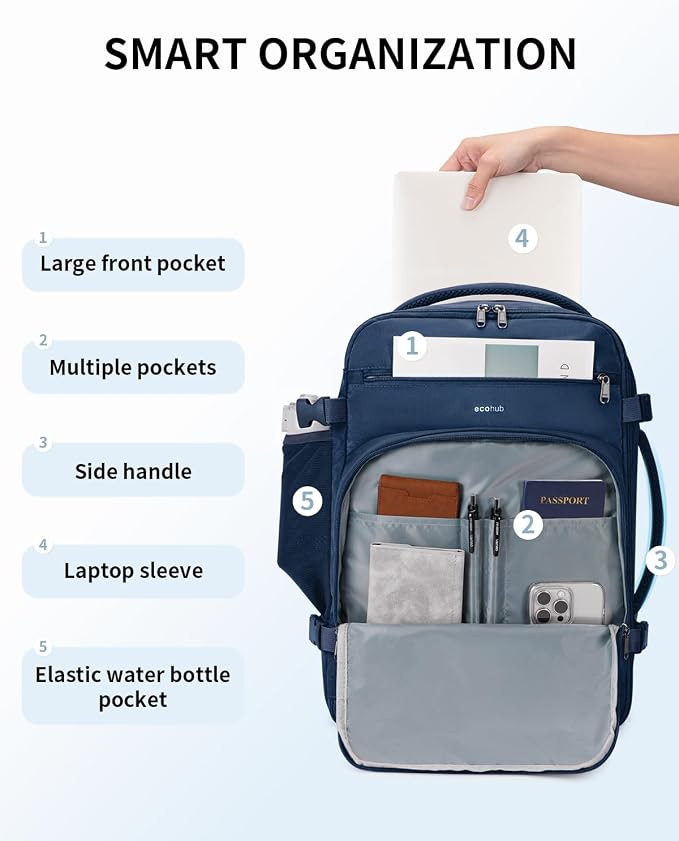 ECOHUB Travel Backpack for Men, Laptop Carry on Backpack - Image 5