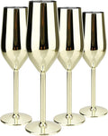 TJ Unbreakable 8 Oz Stainless Steel Champagne Flutes- Gold Champagne Glasses by TJ