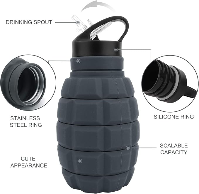 QiCheng&LYS 19.5oz Collapsible Travel Water Bottle, Reuseable BPA Free Silicone - Image 2
