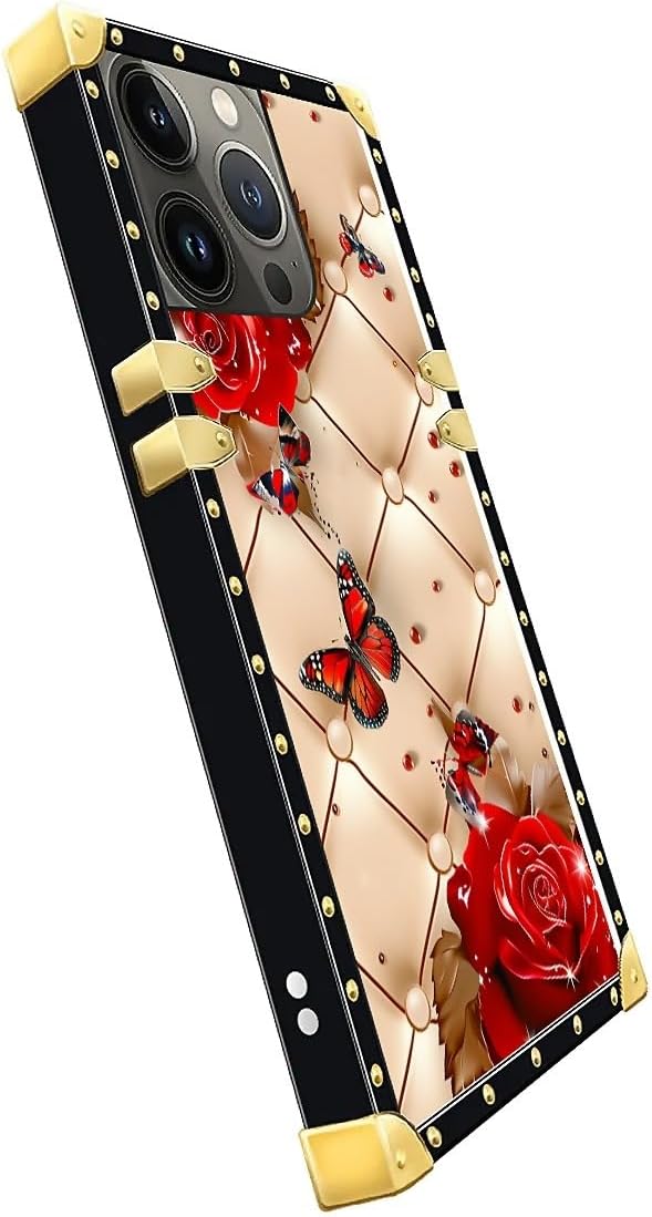 Compatible with iPhone 15 Pro Max Case, Shining Red Rose Butterfly Leather - Image 4