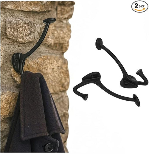 "Mystic Colonial Medieval Cast Iron Wall Hooks � Set of 2 Heavy Duty Dual Hooks by SaKeGa