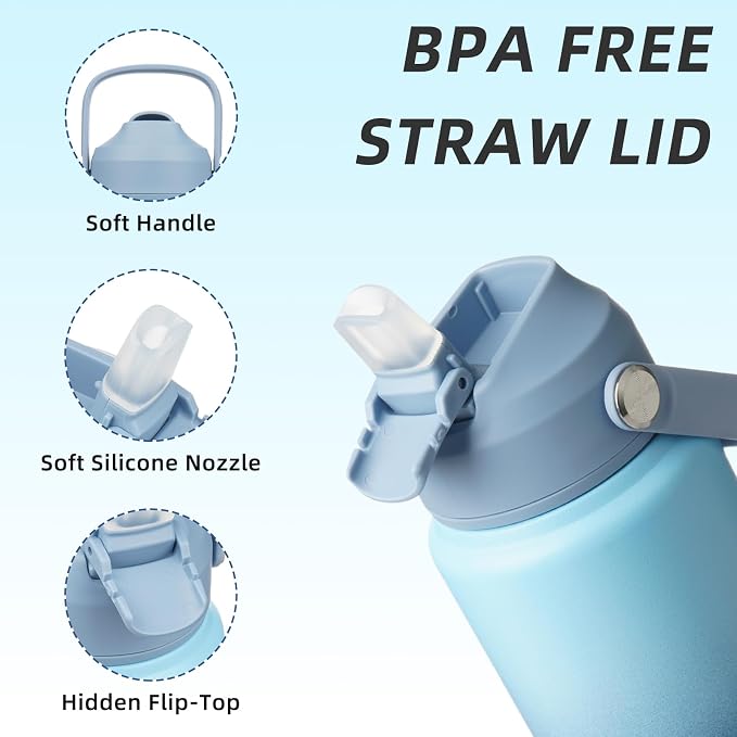BJPKPK Water Bottle with Straw Lid, 24oz Vacuum Insulated Water Bottles - Image 2