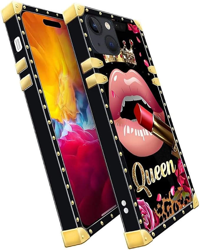 Compatible with iPhone 15 Case, Glitter Red Rose Queen Leopard Lipstick Luxury - Image 3