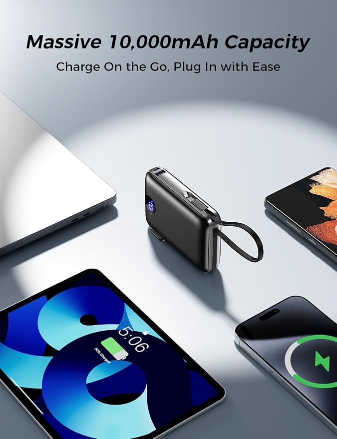Portable Charger with Built-in Cables & Wall Plug, 10000mAh Power Bank - Image 4