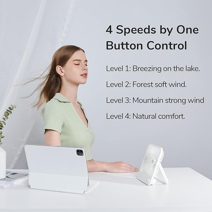 JISULIFE Small Desk Fan Battery Operated, 180° Foldable Portable Fan, 4 Speeds - Image 3