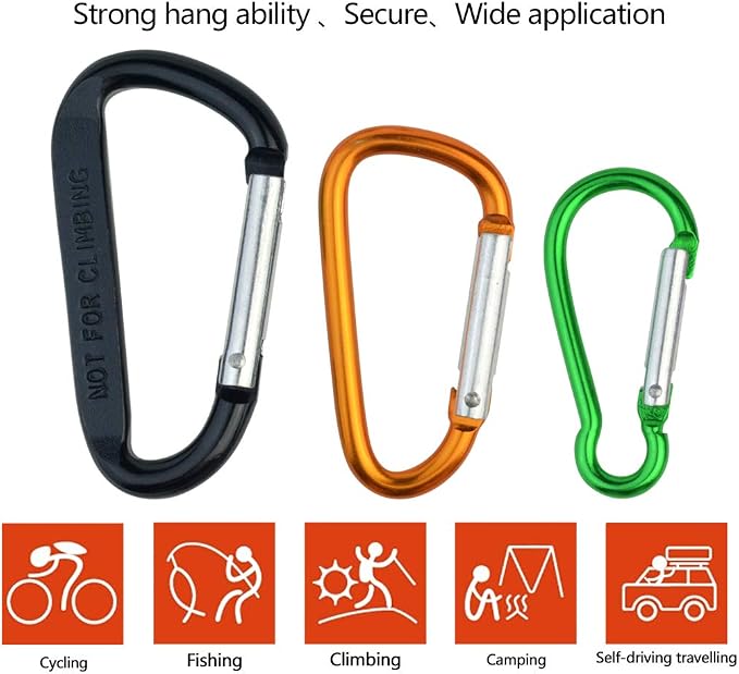20 Pack Carabiners Clips with Keychain D Ring Caribeaner Clip Hook - Image 3