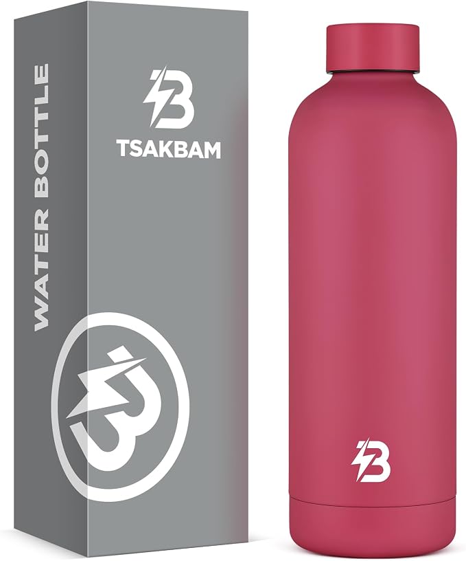 Insulated Water Bottle with Lid, 25 oz Reusable Leak-Proof Metal Stainless by TSAKBAM