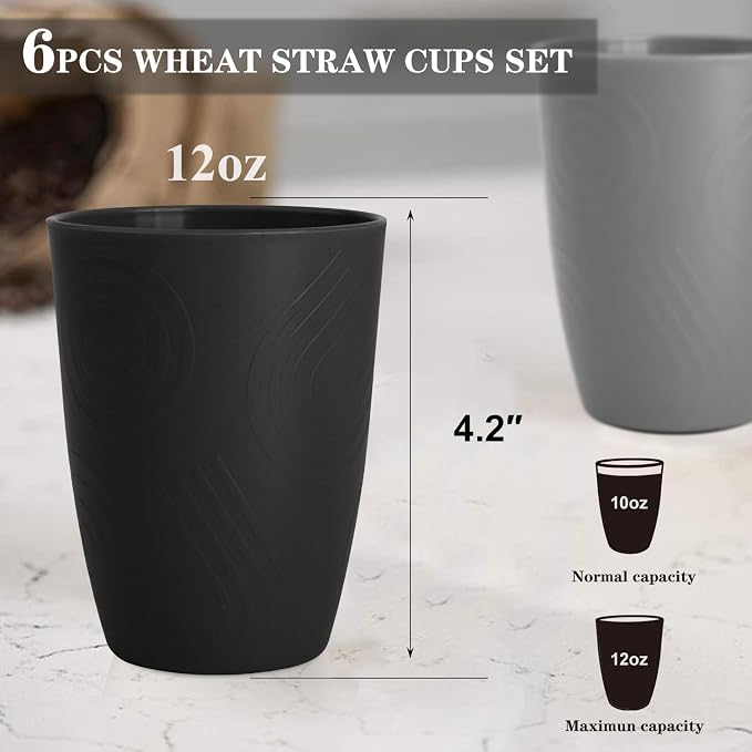 Homienly Wheat Straw Cups Drinking Glasses Set of 6, Unbreakable Plastic Cups - Image 2