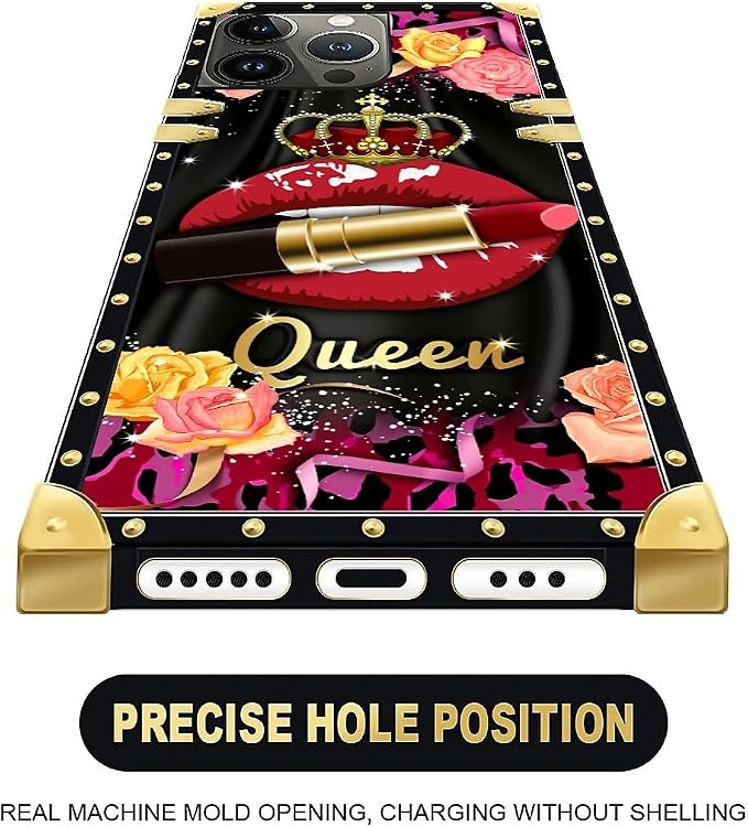 Compatible with iPhone 15 Pro Case, Queen Lip Crown Leopard Print Luxury Golden - Image 5