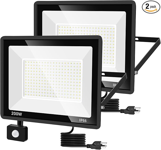 YANYCN 2 Pack 200W LED Motion Sensor Flood Light, Super Bright IP66 Waterproof by YANYCN