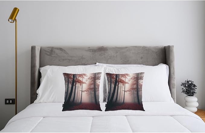 Swono Foggy Forest Throw Pillow Cases Pack of 2, Misty Autumn Tree Woods - Image 3