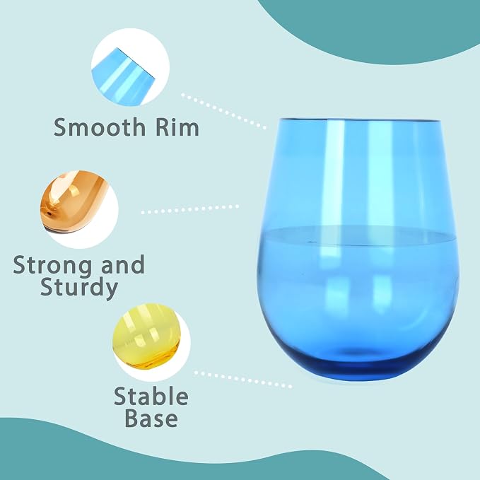 Lily's Home Unbreakable Poolside Acrylic Stemless Wine Glasses and Water - Image 4
