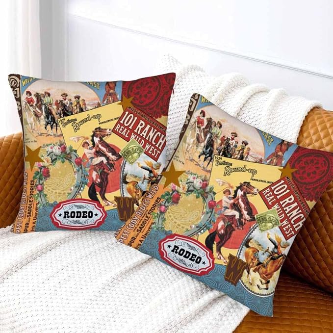 Cowgirls Wild West Pillow Covers 18 X 18 Far East Rodeo Round Up Win Ride Horse - Image 2
