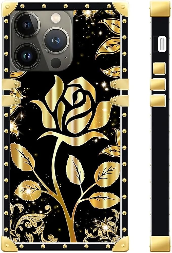 Compatible with iPhone 15 Pro Case, Shine Gold Rose Luxury Golden Decoration - Image 3