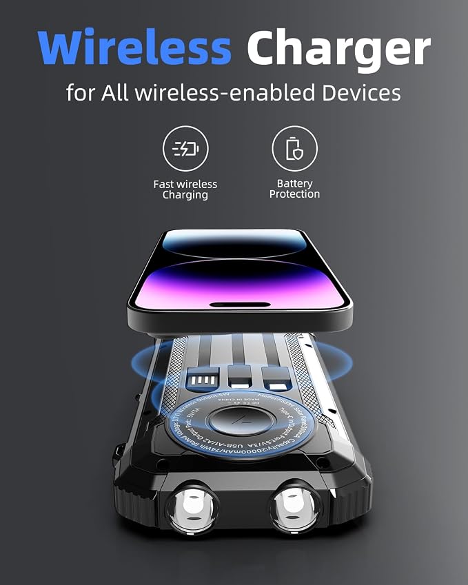 Nuynix Solar Power Bank 20000mAh, 15W Wireless Fast Charger - Image 3
