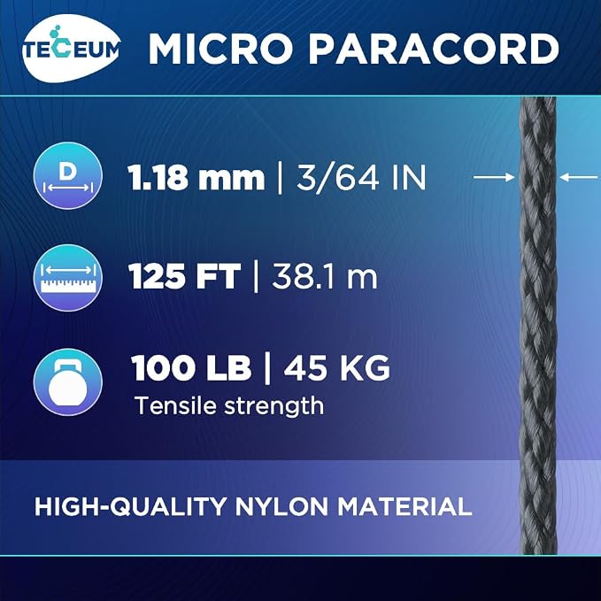 TECEUM Micro Paracord – 1.18 mm X 125 ft – Micro Utility Cord – Thin Braided - Image 2