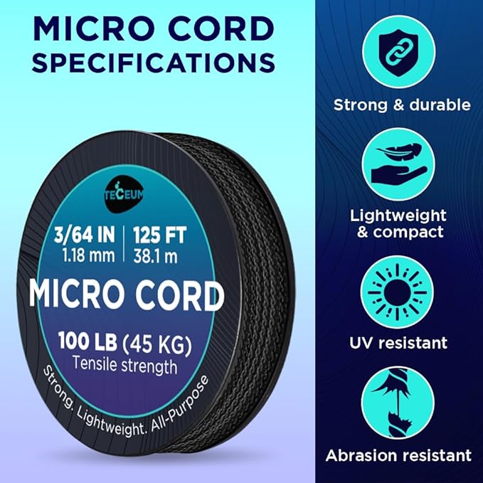 TECEUM Micro Paracord – 1.18 mm X 125 ft – Micro Utility Cord – Thin Braided - Image 4