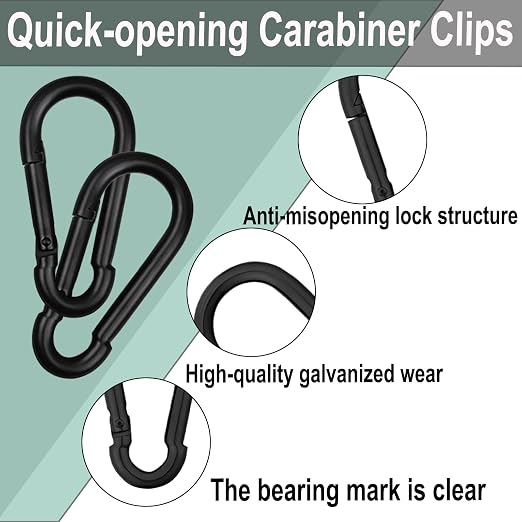 Black Carabiner, Heavy Duty Galvanized Steel Spring Snap Hook Carabiner Clips - Image 5