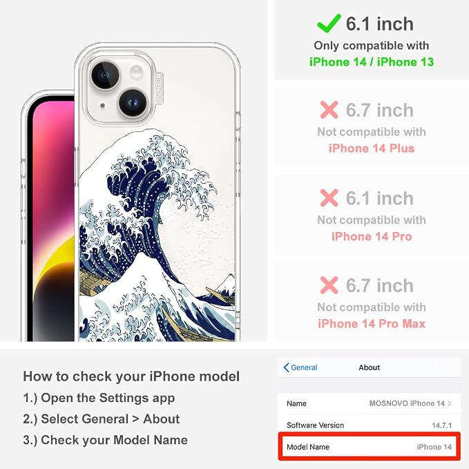 MOSNOVO for iPhone 13/14 Case | Military Grade 6.6ft Drop Tested | Clear - Image 2