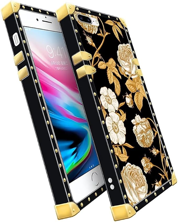 Compatible with iPhone 8 7 SE Case, Blooming Rose Golden Flower Luxury Golden - Image 2