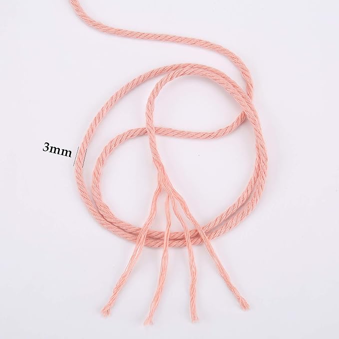Meat Pink Macrame Cord 3mm x 109Yards, Colored Cotton Rope Craft Cord Colorful - Image 3