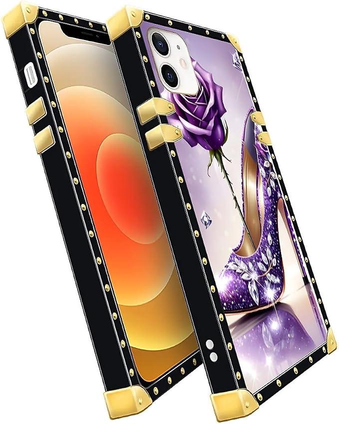 Compatible with iPhone 11 Case, High Heeled Purple Diamond Rose Luxury Golden - Image 3