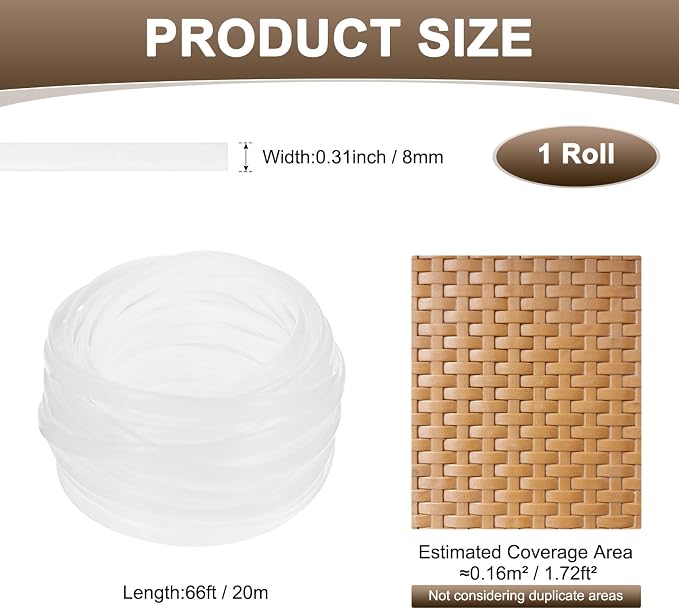 M METERXITY 1-Pack Wicker Repair Kit, 8mm x 66ft/20m Plastic Flat Rattan - Image 3