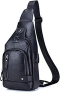 Hebetag Leather Sling Bag Casual Daypack by Hebetag