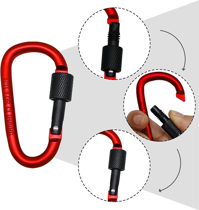 6 Pack Small Locking Carabiner, 3 Inch Aluminum D-Shape Snap Hook - Image 2