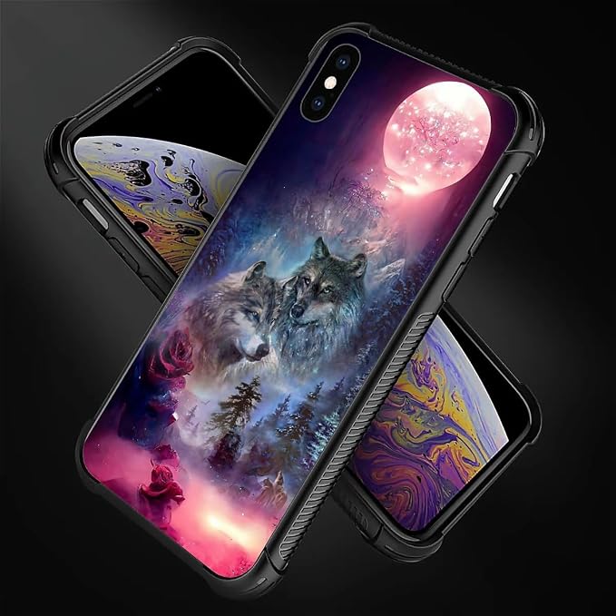 for iPhone Xs Max Case, Star Two Wolfs Howling Pattern Graphic Design Girl Boy - Image 5