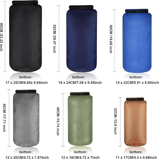 Shappy 6 Pcs Waterproof Dry Bag Set Ultralight Stuff Sack 20/15/10/8/5/3L - Image 2