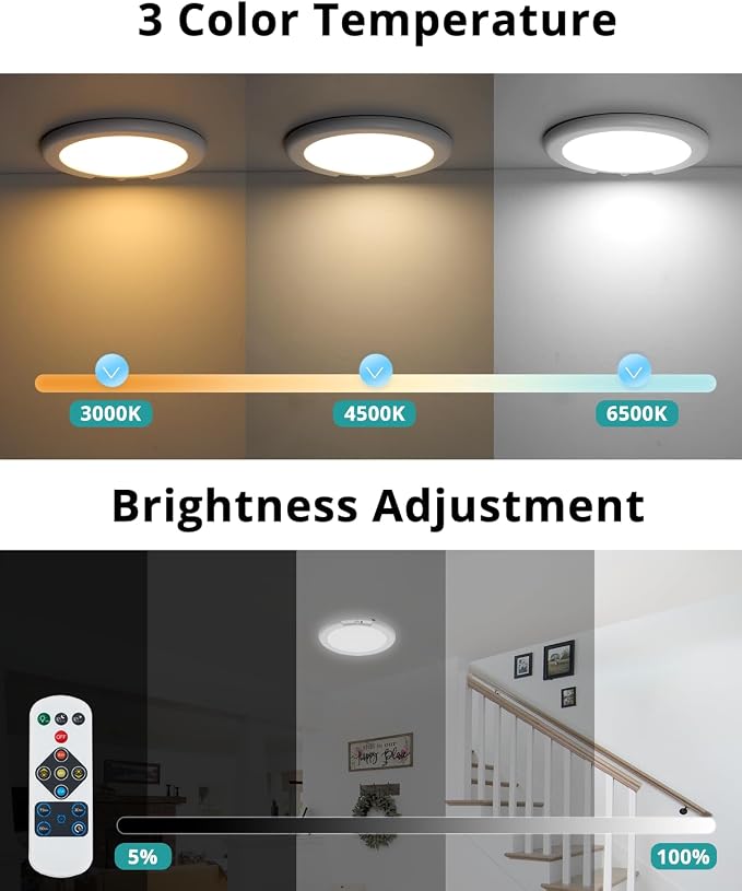 wowatt 4Pcs Battery Operated Ceiling Lights Rechargeable Motion Sensor Light - Image 6