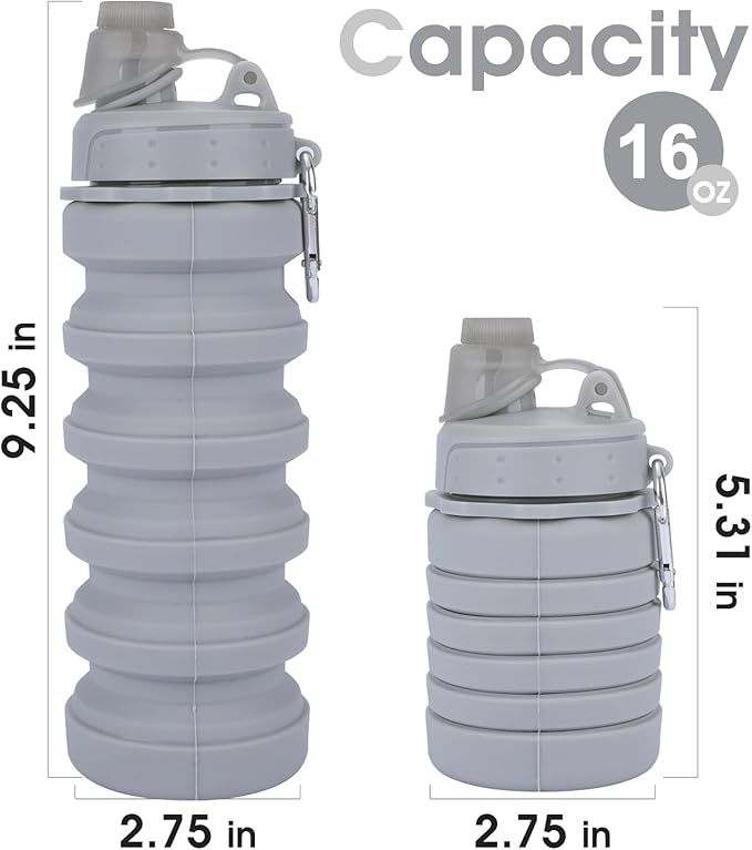 Collapsible Water Bottles for Kids, Reusable BPA Free Silicone Foldable Sports - Image 2