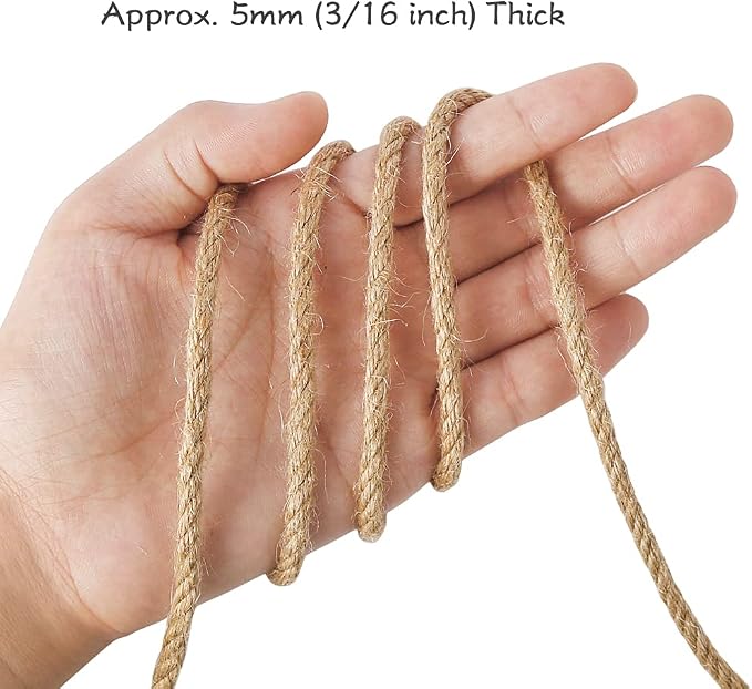 Tenn Well 5mm Jute Rope, 164 Feet 4Ply Twisted Thick Twine Rope - Image 3