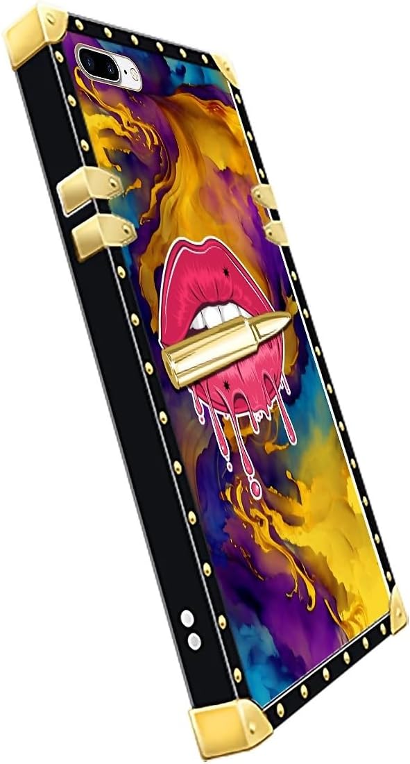 Compatible with iPhone 8 Plus 7 Plus Case, Cool Corlorful Lip Marble Luxury - Image 4