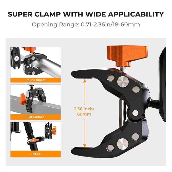 K&F CONCEPT Camera Clamp Mount, Super Clamp Mount Magic Arm - Image 4