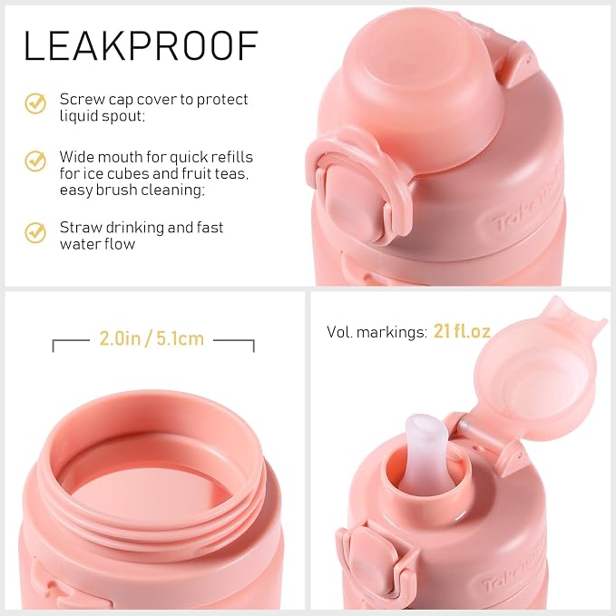 TakeToday Collapsible Water Bottles 21oz, Foldable Platinum Silicone Travel - Image 7
